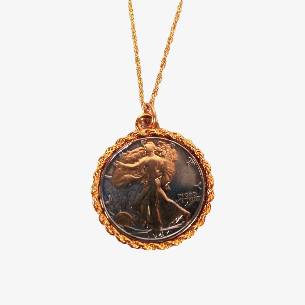 Coin Pendant Necklace Walking Liberty Half Dollar Embezzled Genuine Coin